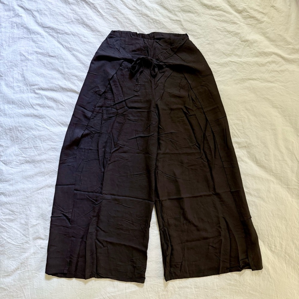 Black Wide-Leg Wrap Pants - bohemian harem one size